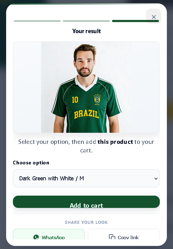 AI try-on result — soccer jersey worn virtually